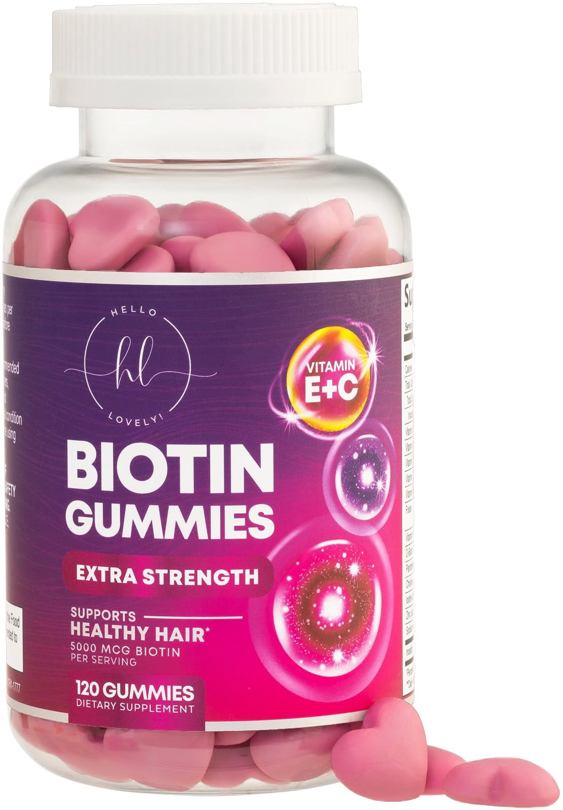 Hair Growth Vitamins Gummy with Biotin 5000 mcg Vitamin E & C, Hair Gummies for Lovely Skin