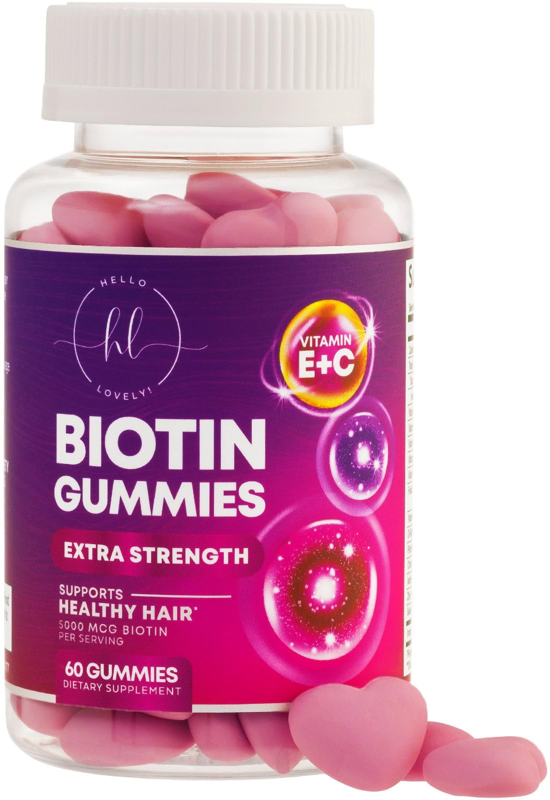 Hair Growth Vitamins Gummy with Biotin 5000 mcg Vitamin E & C, Hair Gummies for Lovely Skin