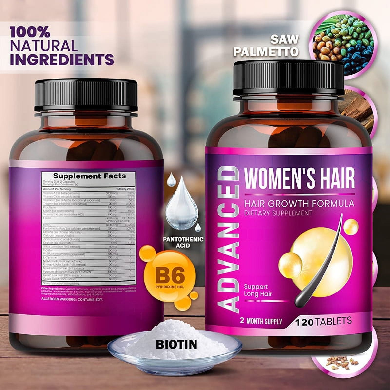 Hair Growth Vitamins for Women - Hair Supplement for Women with DHT ...