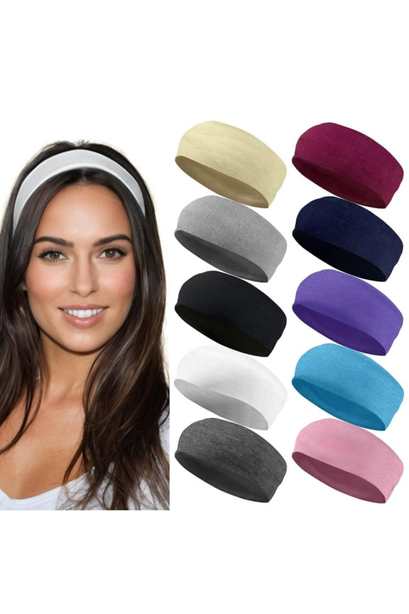 Hair Headbands for Women Stretch Fashion Headbands 10 Pack Non-Slip Head Wraps Great for Spa, Sports, Yoga, Pilates, Running, Gym Headband, Workouts - Variety