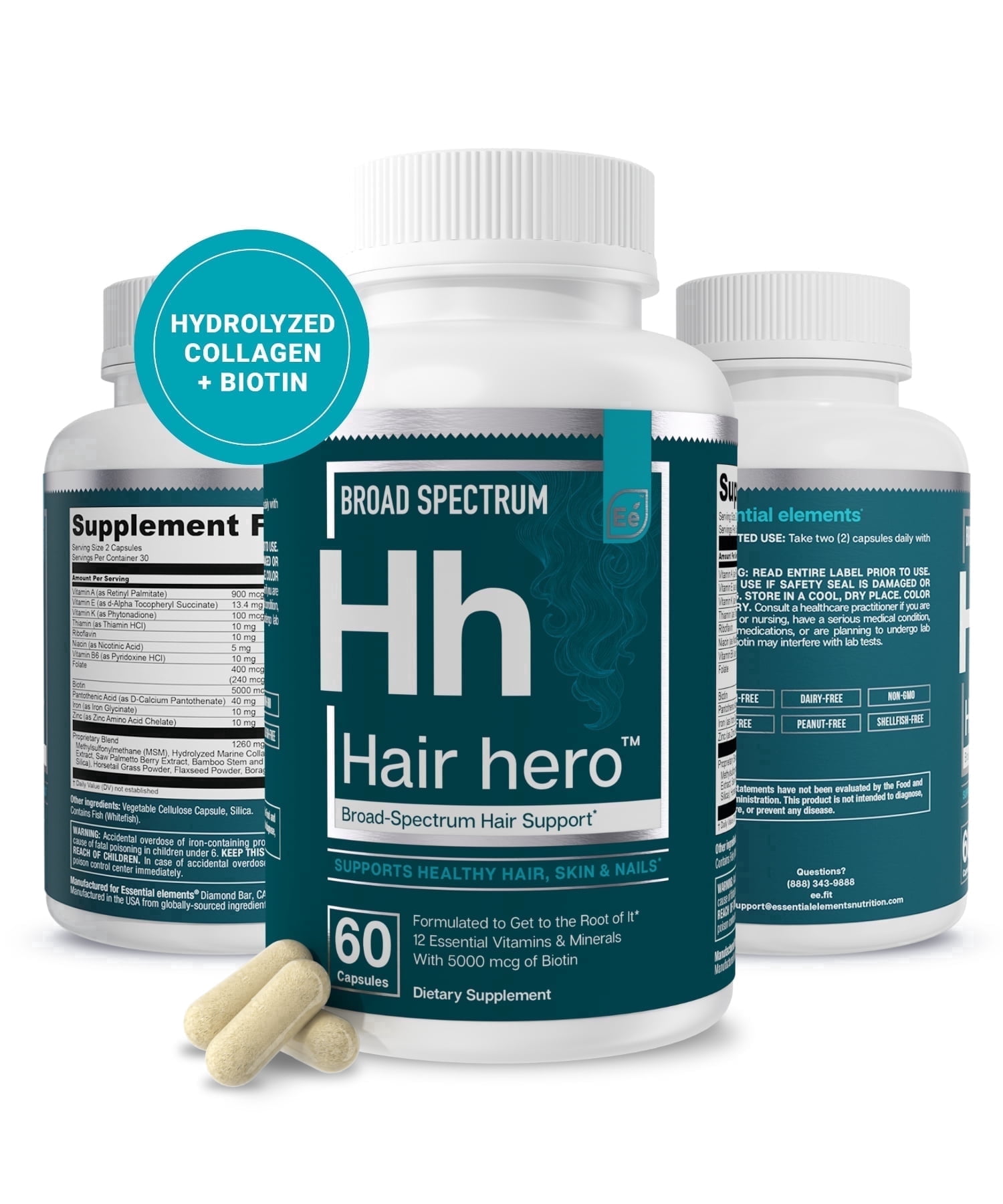 Essential Elements® Hair Hero™ - Hair Vitamins for Men - Broad-Spectrum Support with 5000 mcg Biotin - 60 Count - 30 Servings