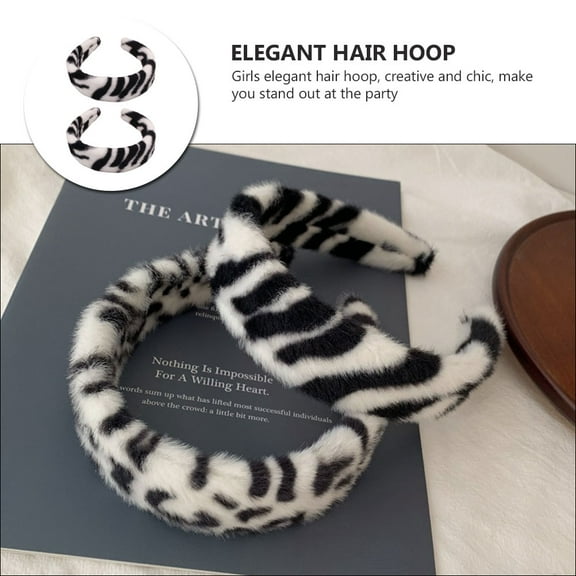Hair Hoop 2Pcs Stylish Zebra Pattern Hair Retro Wide Headband for Women Black White