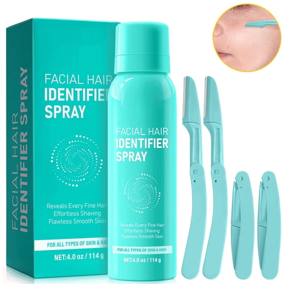 Hair Identifier Spray for Face Shaving & Dermaplaning Tool with 4 Face Razors, Excess Hair Dermaplane Razor for Women Face