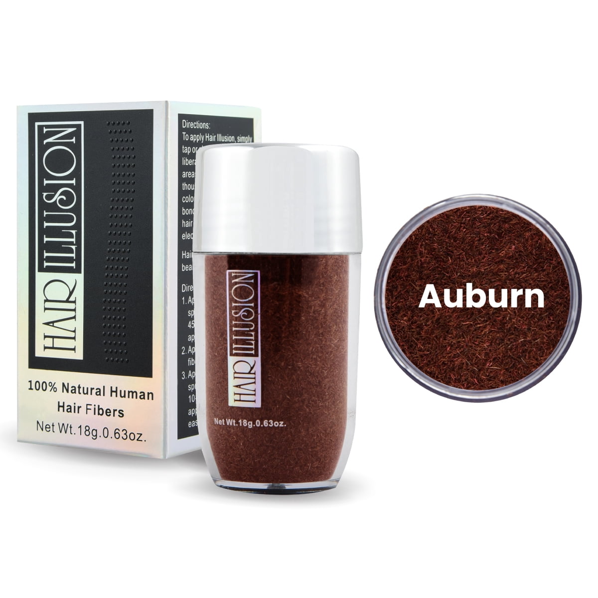 Hair Illusion Auburn Real Hair Fibers for Thinning Hair - 100% Natural Texture, Non Synthetic Hair Fibers - Bald Spot Cover Up for Women & Men - 18 Gram