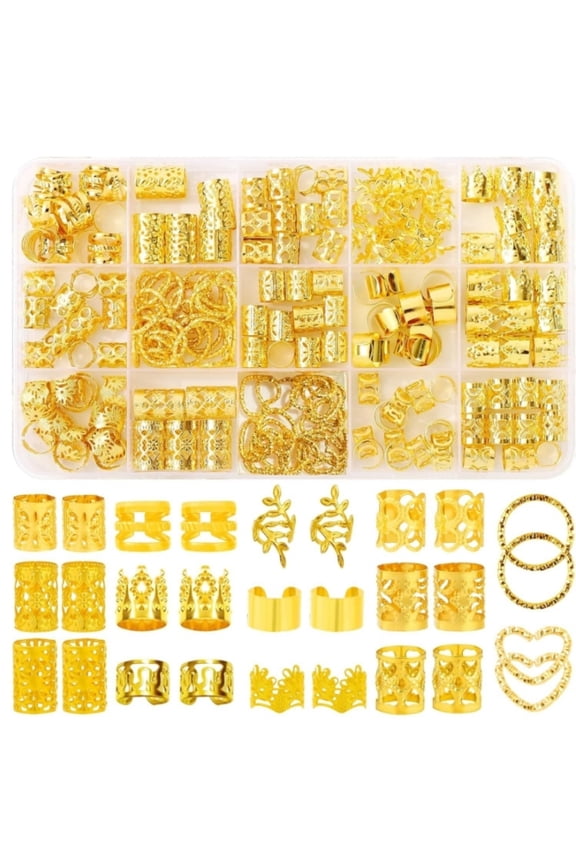 Hair Jewelry Gold Charms for Braid Accessories and Rings 190 Pcs