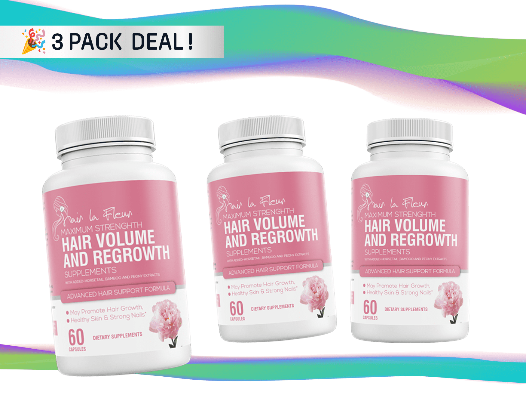 Success Chemistry Hair La Fluer Hair Vitamins for Growth and Thickness - 3 Pack - Strengthen Strands with Collagen Unisex Adult Dietary Supplement