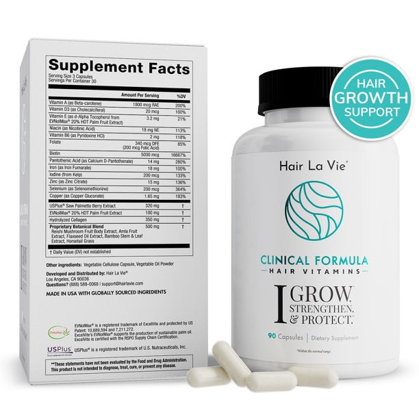 Hair La Vie Clinical Formula Hair Vitamins with Biotin and Saw Palmetto Hair Regrowth and Whole-Body Wellness Supplement, 90 Capsules