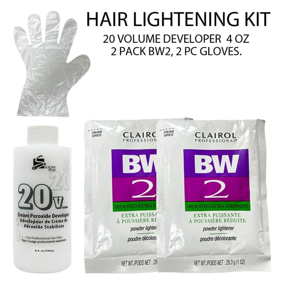 Hair Lightening Clairol Bw2 Powder Lightener Bleach 20 VOLUME DEVELOPER 4 OZ Kit ( 5 Pcs )