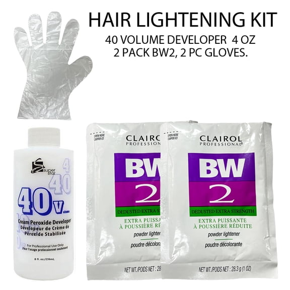 Hair Lightening Clairol Bw2 Powder Lightener Bleach 40 VOLUME DEVELOPER 4 OZ Kit ( 5 Pcs )