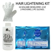Hair Lightening L'Oreal Quick Blue High Performance Powder Lightener Bleach 50 VOLUME DEVELOPER 4 OZ Kit ( 5 PC )