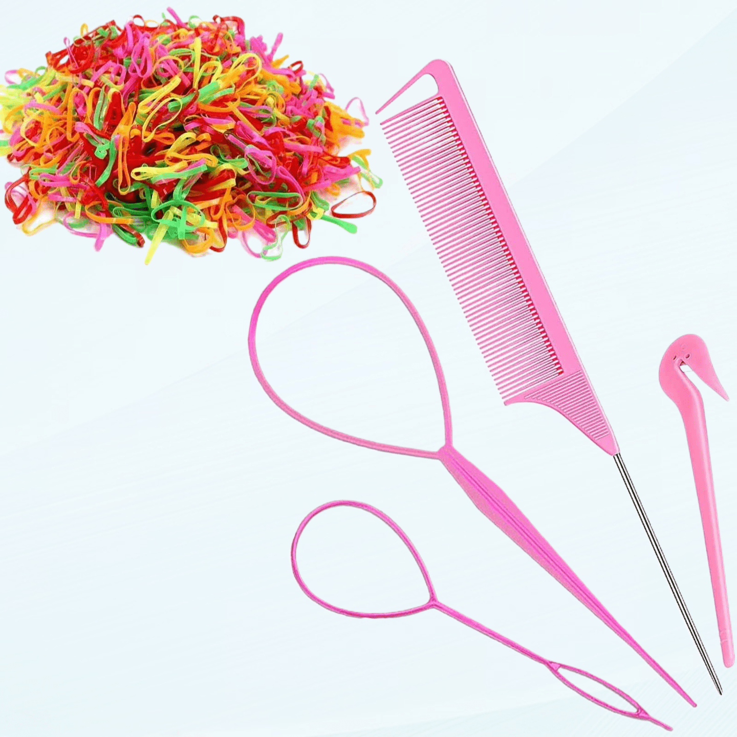Hair Loop Styling Tool Set with 1000 Pcs Colorful Mini Elastic Hair