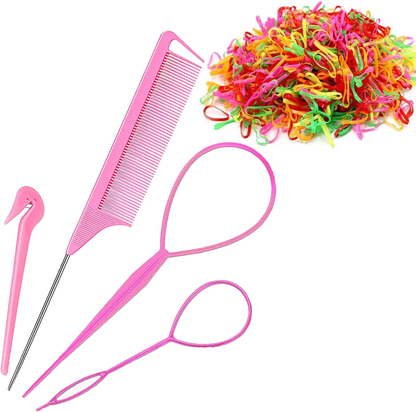 Hair Loop Styling Tool Set with 1000 Pcs Colorful Mini Elastic Hair