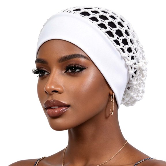 Hair Nets For Sleeping, Ultra-Wide Soft Band Crochet Breathable Reusable Elastic Mesh Knit Snood Bonnet Wrap For Women