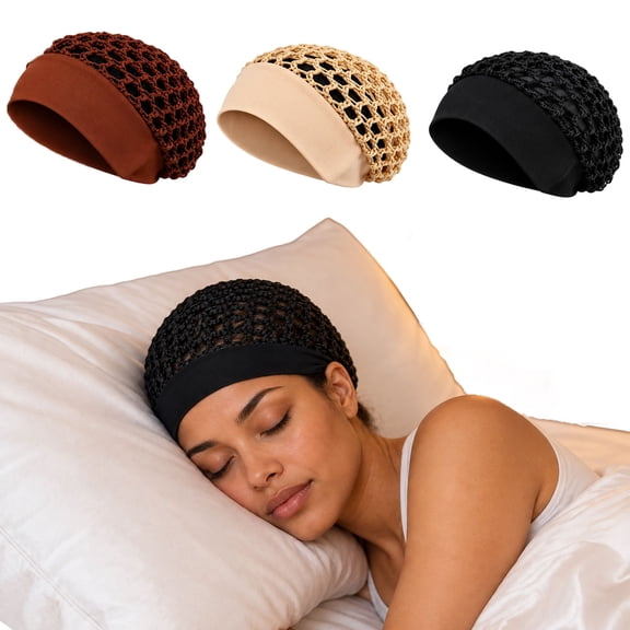 Hair Nets for Sleeping, 3-Piece Stretchy Wide-Edge Sleeping Cap Set, Soft Protection Bonnet for Nighttime