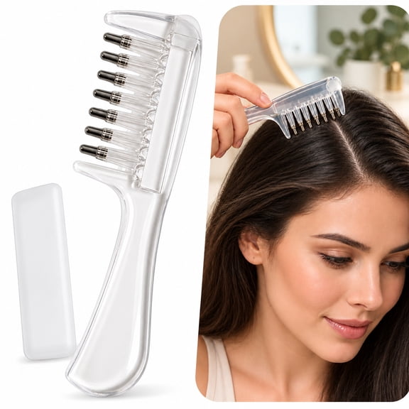 Hair Oil Applicator Comb with Roller Tips and Dust Cover, Transparent, 6.3 x 1.8 in