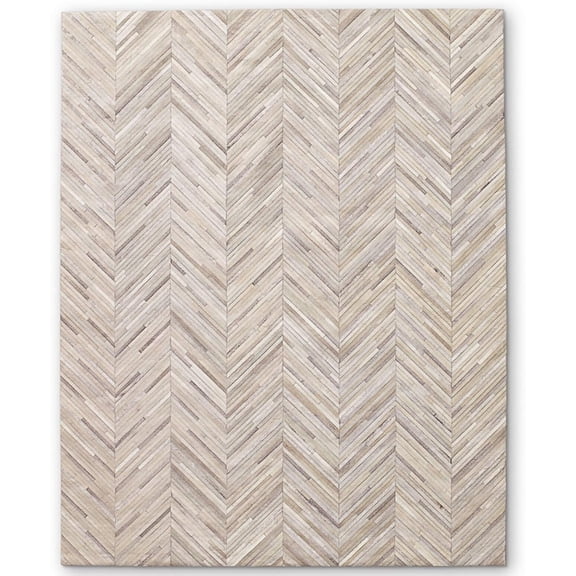 Hair-On Cowhide Leather Area Rug 9×12 ft – Modern White Striped Patchwork Low Pile Rug with Wool Backing for Living Room, Bedroom, Office & Dining Area