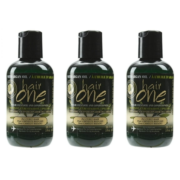 Hair One Hair Cleanser & Conditioner with Argan Oil for Curly Hair, 3 Oz, 3 Pack