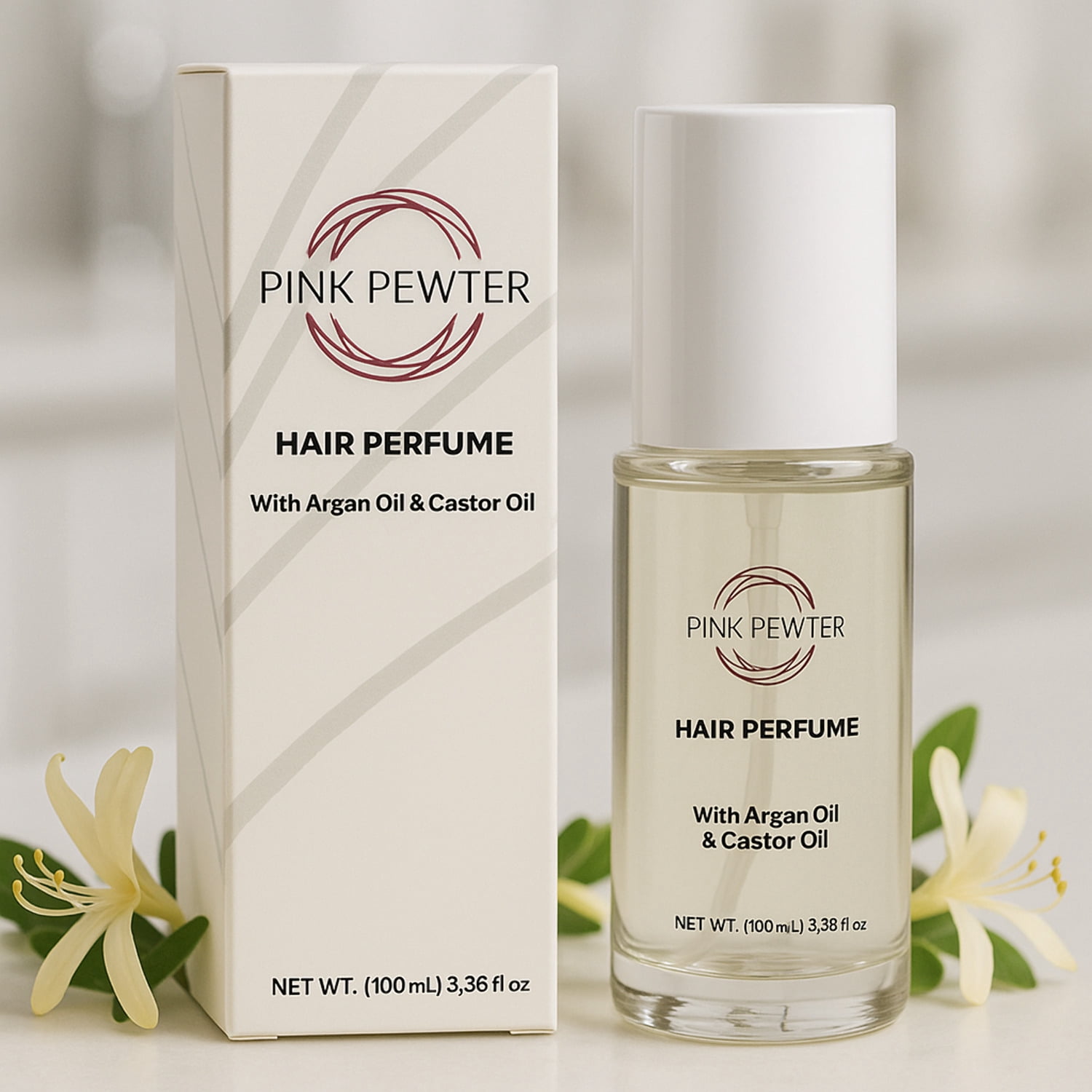 Hair Perfume Spray with Argan  Castor Oil – Long-Lasting Fragrance for Fresh, Shiny Hair – Lightweight, Non-Greasy Hair Mist – 3.4 fl oz (Honeysuckle)