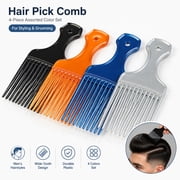 Hair Pick Comb, Wide-Tooth Styling Comb for Men, Plastic Hair Styling Tool for Pompadour and Salon Use, 4-Piece Assorted Color Set