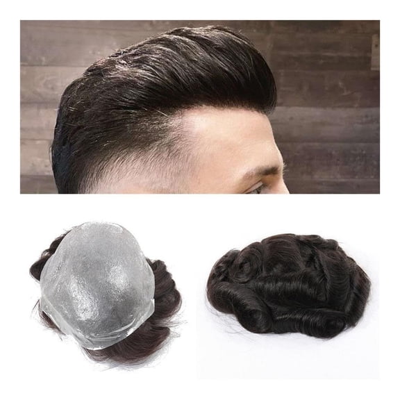 Hair Piece for Men, Thin Skin V-Looped Mens Toupee Full PU Base Human Hair System Natural Hairline 110% Density Male Capillary Prosthesis Hair Unit