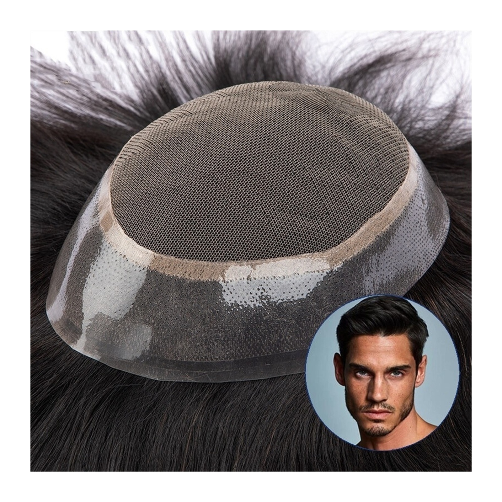 Poly Wigs Hair Pieces and Wigs Human Hair Men Toupee French Lace with 1