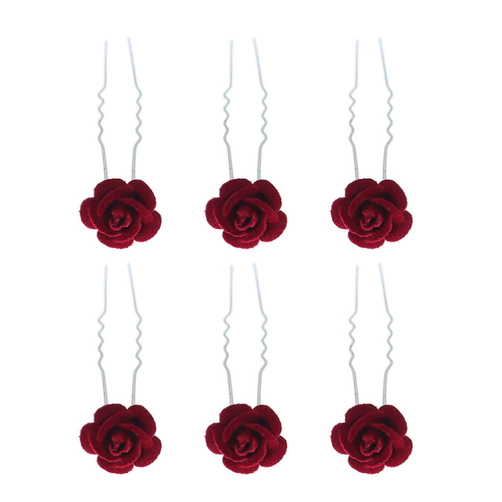 Hair Pin Rose Hair Clip Flower Hairpin 6pcs Red Floral Bridal Hair