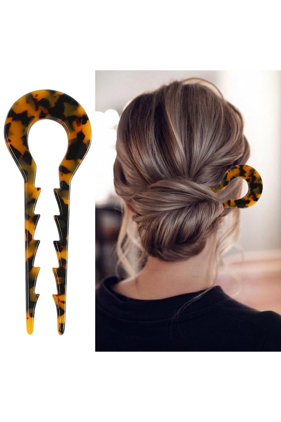 Hair Pin, U Shaped Hair Clip, Acetate Fashion Hairpin for Bun and Half Up Hairstyles, Lightweight Durable Plastic Hair Accessories with Leopard Floral Gradient Patterns