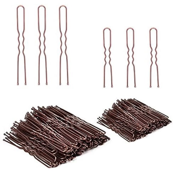 Hair Pins for Women,  2inch and 2.75inch U Shaped Bobby Pins with Storage Box, 50 count of each size, Brown