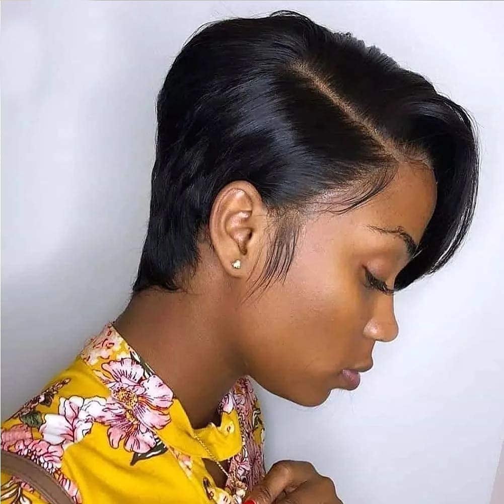 Hair Pixie Cut Lace Front Wigs Human Hair 13X4X1 Lace Front Wigs Human Hair Short Bob Wigs Straight Lace Front Pixie Cut Wigs For Black Women Pre Plucked With Baby Hair (Natural Color)