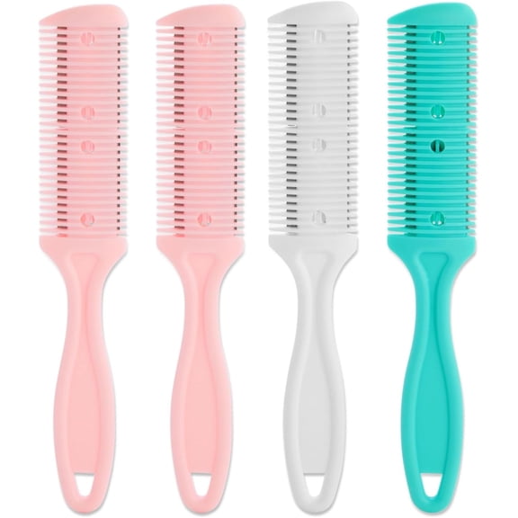Hair Razor Comb Set Pack of 4, Multicolor Thinning & Layering Comb with Stainless Steel Blades, Hair Cutting & Styling Tool for Men & Women, Salon & Home Use