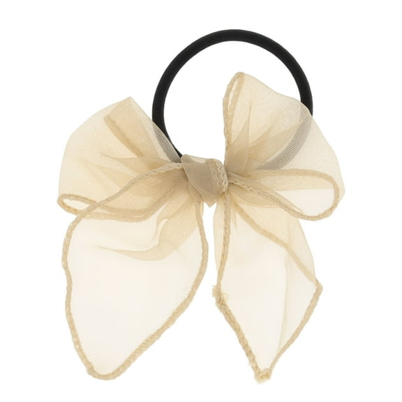 Unique Bargains 1 Pc Solid Color Bow Ribbon Hair Elastic Band for Home Light Coffee Color