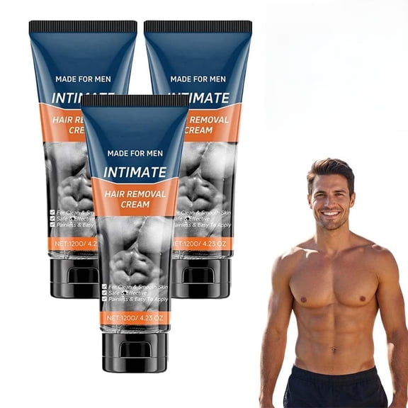 Hair Removal Cream for Men, Body & Intimate Grooming Cream, Easy Rinse Depilatory for Chest, Back, Arms, Legs, Smooth Care Formula for Daily Use, 120g (3, 120g)