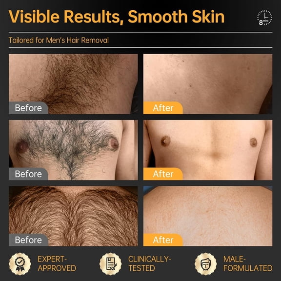 Hair Removal Cream for Men, Depilatory Cream for Unwanted Male Hair, Painless Hair Removal Gel Suitable for All Skin Types, Made for Men, 6.76 FL OZ w/Spatula