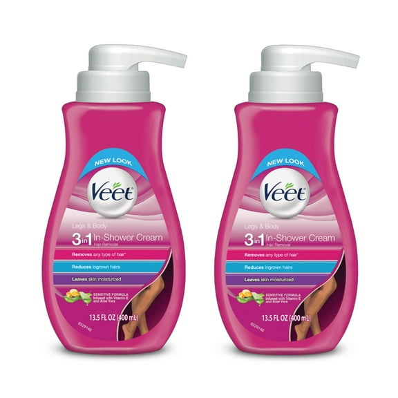 Hair Removal Cream - Veet Legs & Body In Shower Cream Hair Remover, Sensitive Formula With Aloe Vera And Vitamin E, 13.5 Fl Oz Pump Bottle (Pack Of 2)