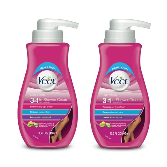 Hair Removal Cream - Veet Legs & Body In Shower Cream Hair Remover, Sensitive Formula With Aloe Vera And Vitamin E, 13.5 Fl Oz Pump Bottle (Pack Of 2)