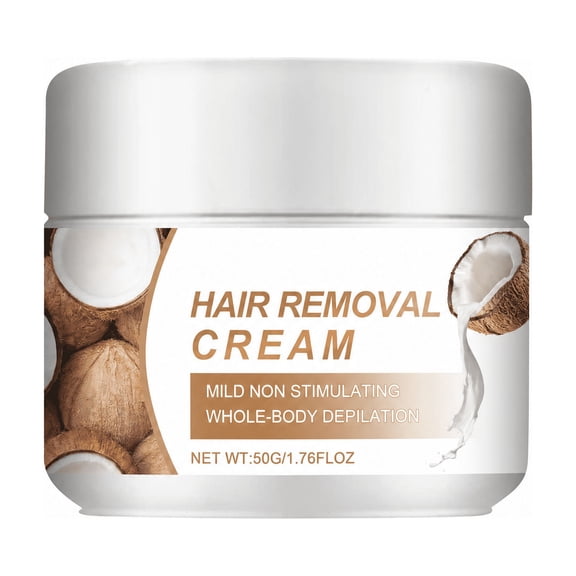 Hair Removal Cream for Women and Men, Mild Non-Stimulating Whole Body Depilation for Sensitive Skin, Coconut Scent Flawless Hair Remover, 1.76 oz / 50g