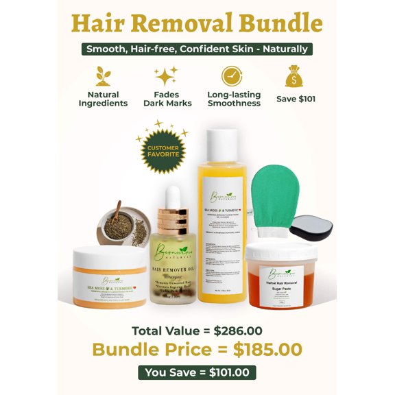 Bconscious Naturals Hair Removal Essential Bundle Kit Complete, Natural Hair Removal Solution for Smooth, Hair-Free Skin
