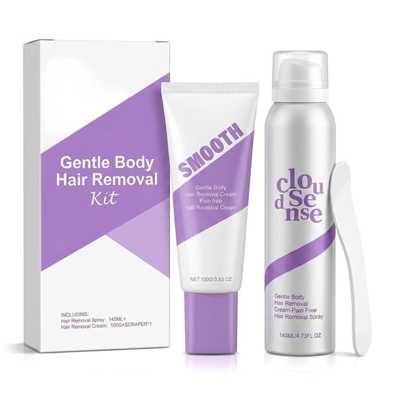 Hair Removal Spray, Gentle Body Hair Removal Spray with Skin Loving Ingredients, Smooth Skin Care Spray for Legs Arms Bikini Area and Body.(Cream+Spray)
