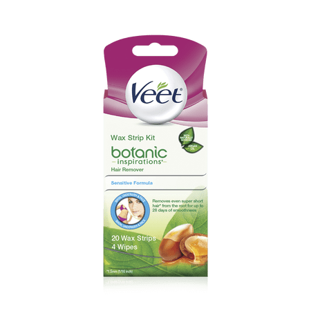 Veet Botanic Inspirations Wax Strip Kit, 20 Count, for Bikini, Underarm, Face