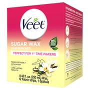 Hair Removal Wax- VEET Sugar Wax, Hair Remover Waxing Kit with Essential Oils and Floral Vanilla Fragrance, 250ml Wax and 12 Fabric Strips with 1 Spatula