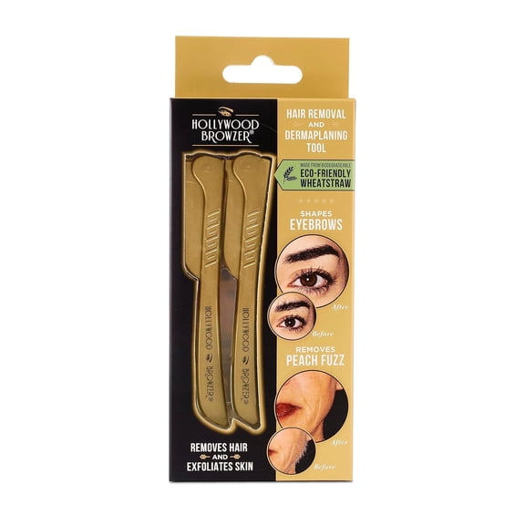 Hair Removal and Dermaplaner Duo - Peach Fuzz and Eyebrow Razor for Women - Eyebrow Grooming Kit - Gold - 2 pc