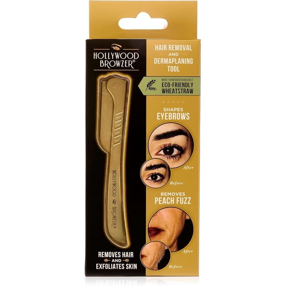 Hair Removal and Dermaplaner - Eyebrow Razor for Women - Removes Peach Fuzz - Travel Size Eyebrow Grooming Kit - Gold - 1 pc