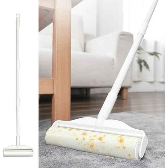Hair Remover Roller Long Pole - Large Size Adhesive Lint Roller Brush - Sticky Roller for Bed Floor Carpet and Furniture - 48.8 Inch Extended Reach Cleaning Tool with Refillable Paper Roll
