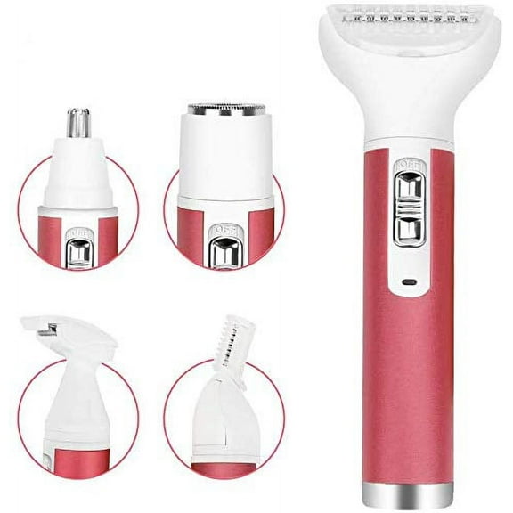 UISHUSO Hair Remover for Women,Painless 5 in 1 Electric Shaver USB Rechargeable,Eyebrow Nose Trimmer,Body Waterproof Bikini Facial Hair Removal for Women (Pink)