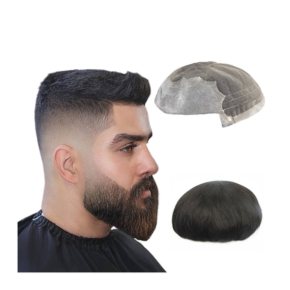 Hair Replacement System Toupee for Men Human Hair Prosthesis Hair Units Mono Combine with Behind PU Hair pieces