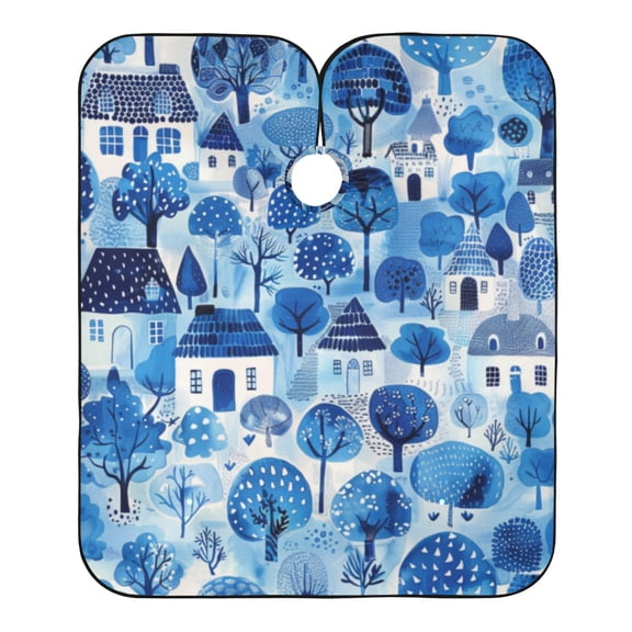 "Hair-Resistant" Barber Cape: Your Shield Against Stray Strands. Blue Cartoon House