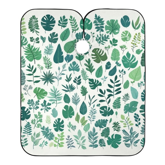 "Hair-Resistant" Barber Cape: Your Shield Against Stray Strands. Green Tropical Leaf
