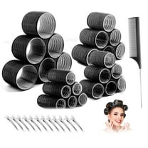 Hair Roller Set 37 pcs,Jumbo Hair Curlers Rollers With Clips,Black Rollers Hair Curlers,Self Grip Hair Roller with comb and Clips Set,Hair Rollers for Long Hair,Medium and Short Hair(4 Size)