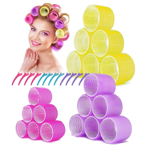 Hair Rollers Set, 18 Hair Rollers for Long Hair, 12 Clips for Long Hair, Jumbo Hair Rollers for Long Hair - Big Hair Rollers for Long Hair - Roller Set Hair Rollers with Clips -Random Color