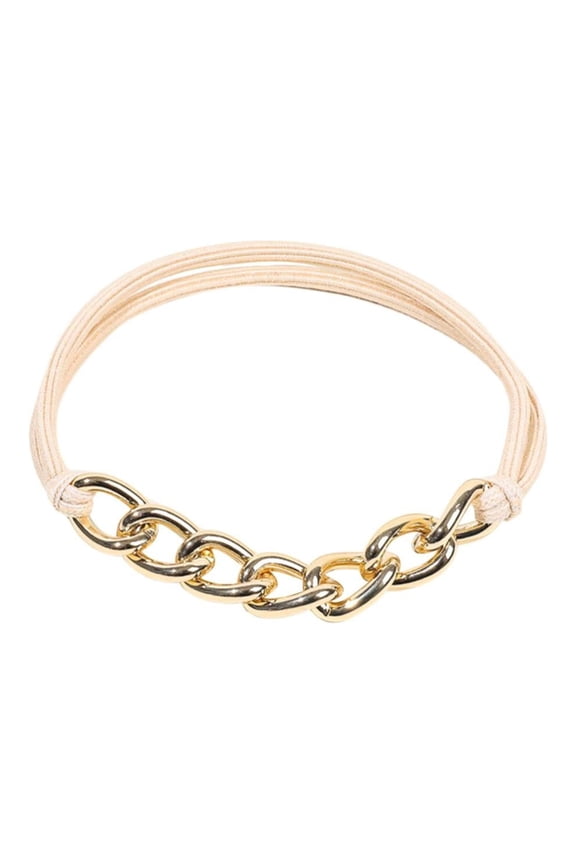 Hair Rope Chain Leather Band Electroplating Alloy Hair Ring Bracelet Head Rope for Women Black Elastic Hair Band Bracelet
